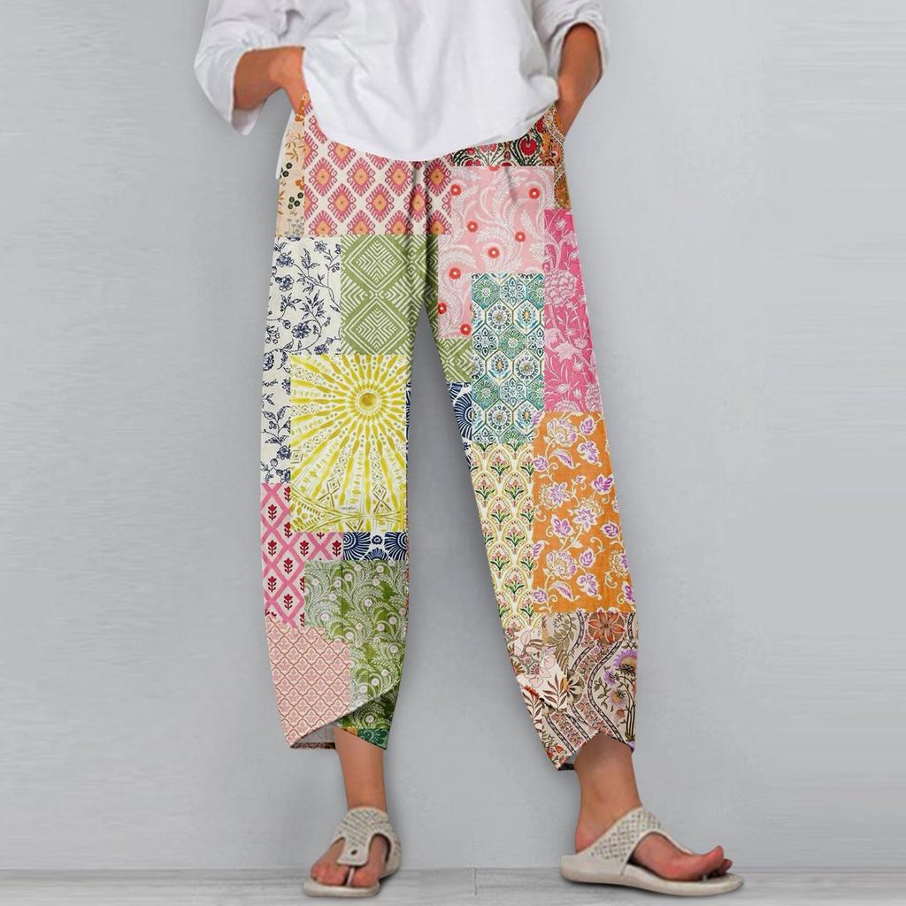 Women's Pants  With Pockets Casual Trousers Pants For Women Summer Casual Wide Leg Elastic Waist Pants With Pockets