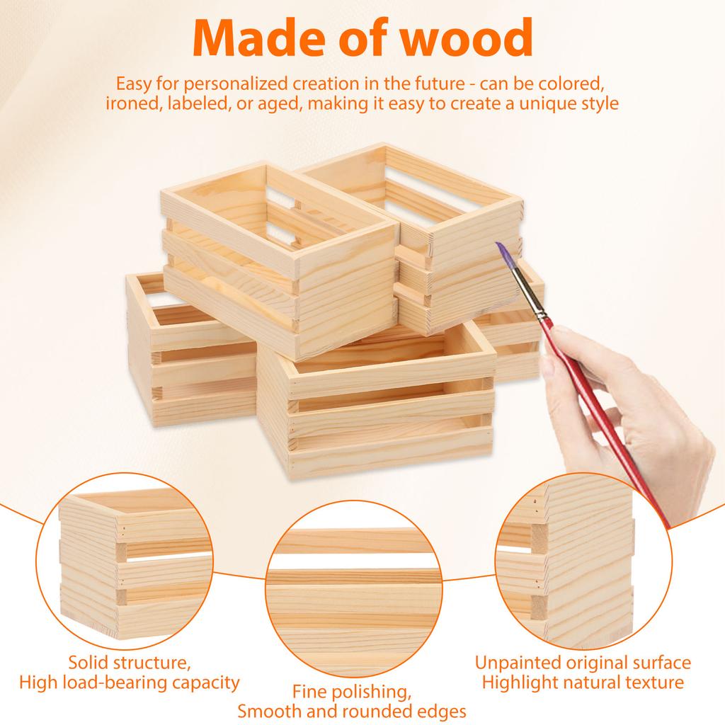 10Pcs Wooden Crates Nesting Decor Wood Box Farmhouse Storage Basket Container for Display and Organization Home Centerpieces
