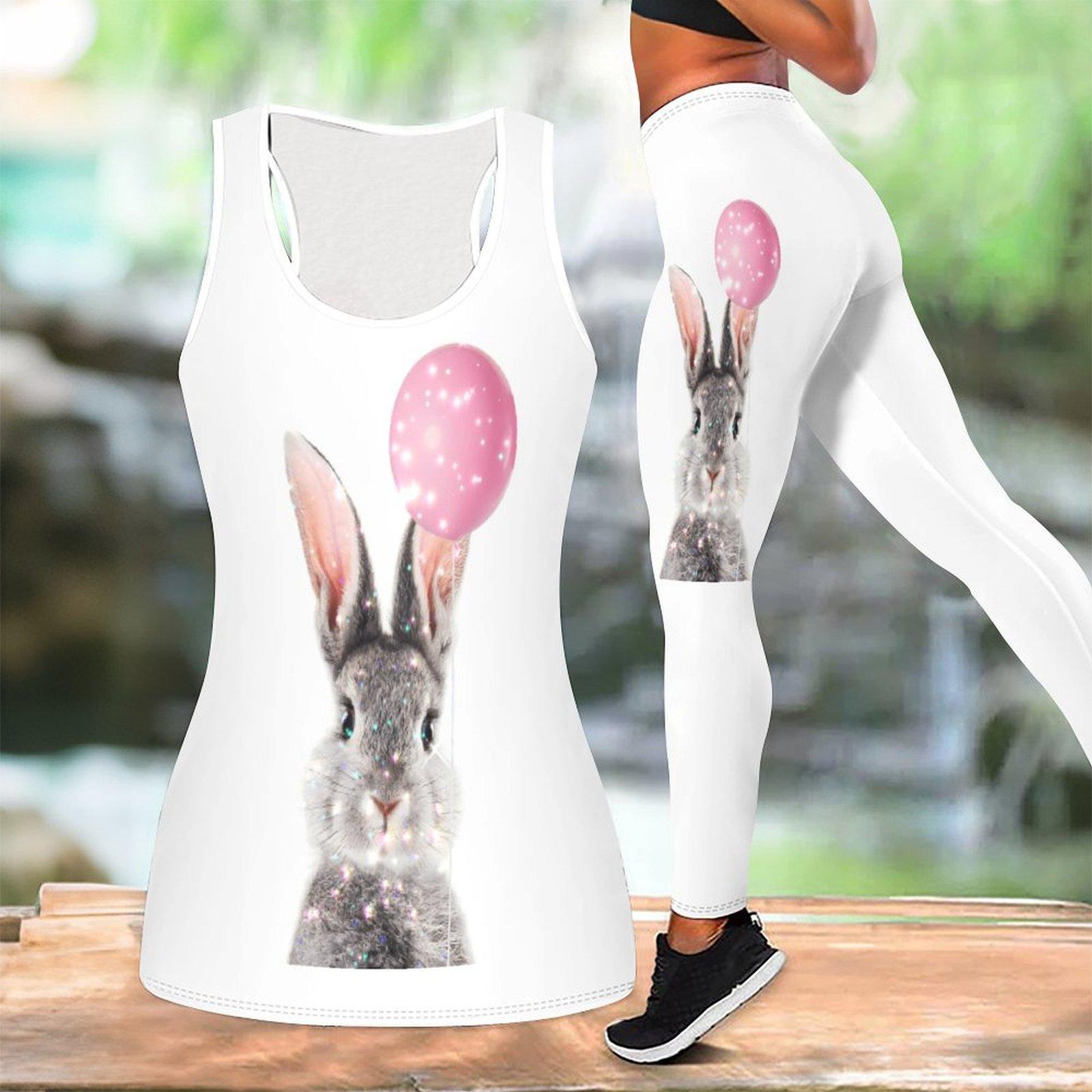 

Милый Комплект для Йоги с Принтом Кролика для Женщин Модные Леггинсы для Тренировок Фитнес Спорт Повседневный Набор для Йоги Спортивный Костюм S белый