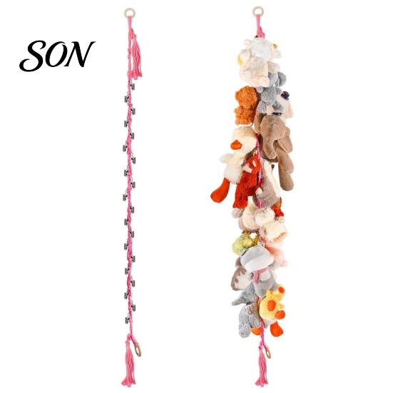Wall Mounted Doll Organizer Stuffed Cotton Hanging Storage Chain, with Rope Toy Hanger Metal Clips, Boho Display Strap for Kids Room And