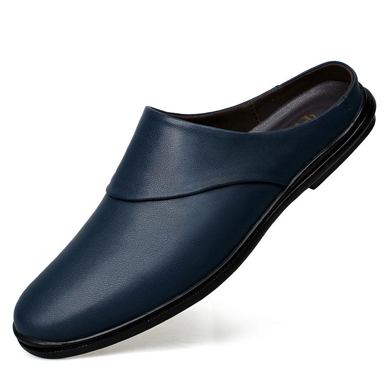 Fashion Genuine Leather Mules Shoes Men Half Shoes Man Luxury Brand Slippers Male Classic Loafers Casual Shoes Breathable Male Slippers