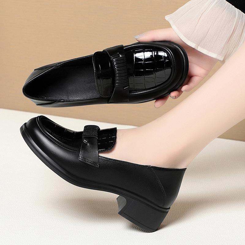 

Модная весенняя обувь для мамы на низком каблуке, кожаные туфли-лодочки из мягкой кожи, на мягкой подошве, удобные лоферы, элегантные для среднего и пожилого возраста 39