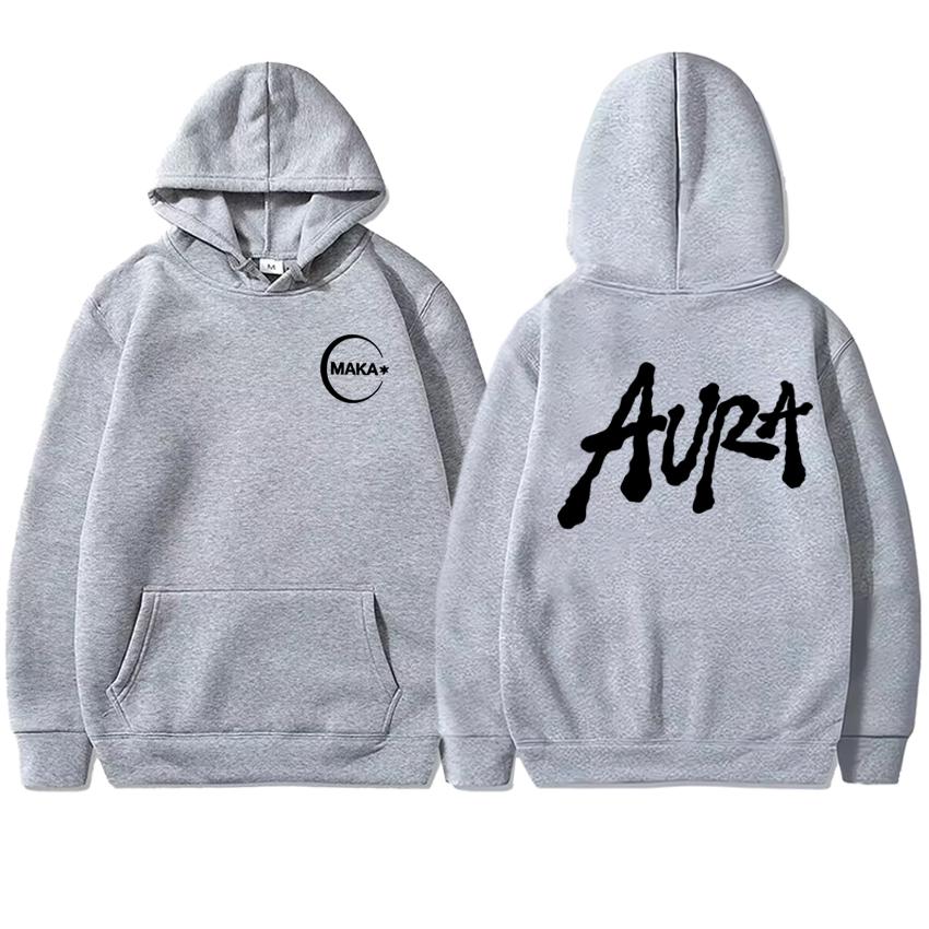 Hot Rapper Maka 2025 New In Album Aura Double Sided Printed Hoodie Unisex Vintage Fleece Pullovers Men Women Casual Sweatshirt