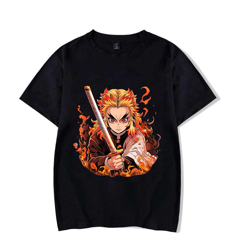 Hot Anime Rengoku Kyoujurou Print Short Sleeve T Shirts Men Women Shirts Summer Short Sleeved Loose Y2k Tops Size XXS-4XL