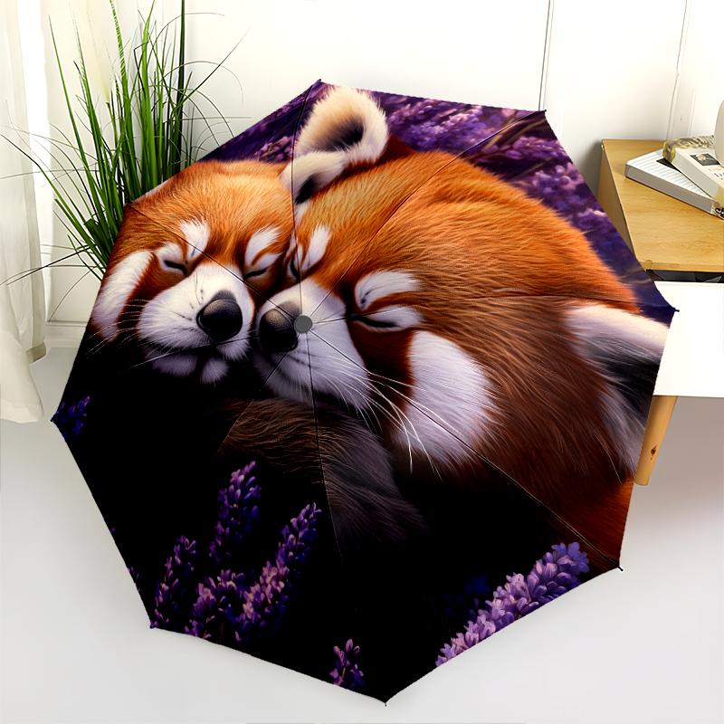 Two Red Pandas Pattern, Automatic Folding Umbrella, Portable and Foldable Design, 8 Ribs, a Christmas or Birthday Gift.