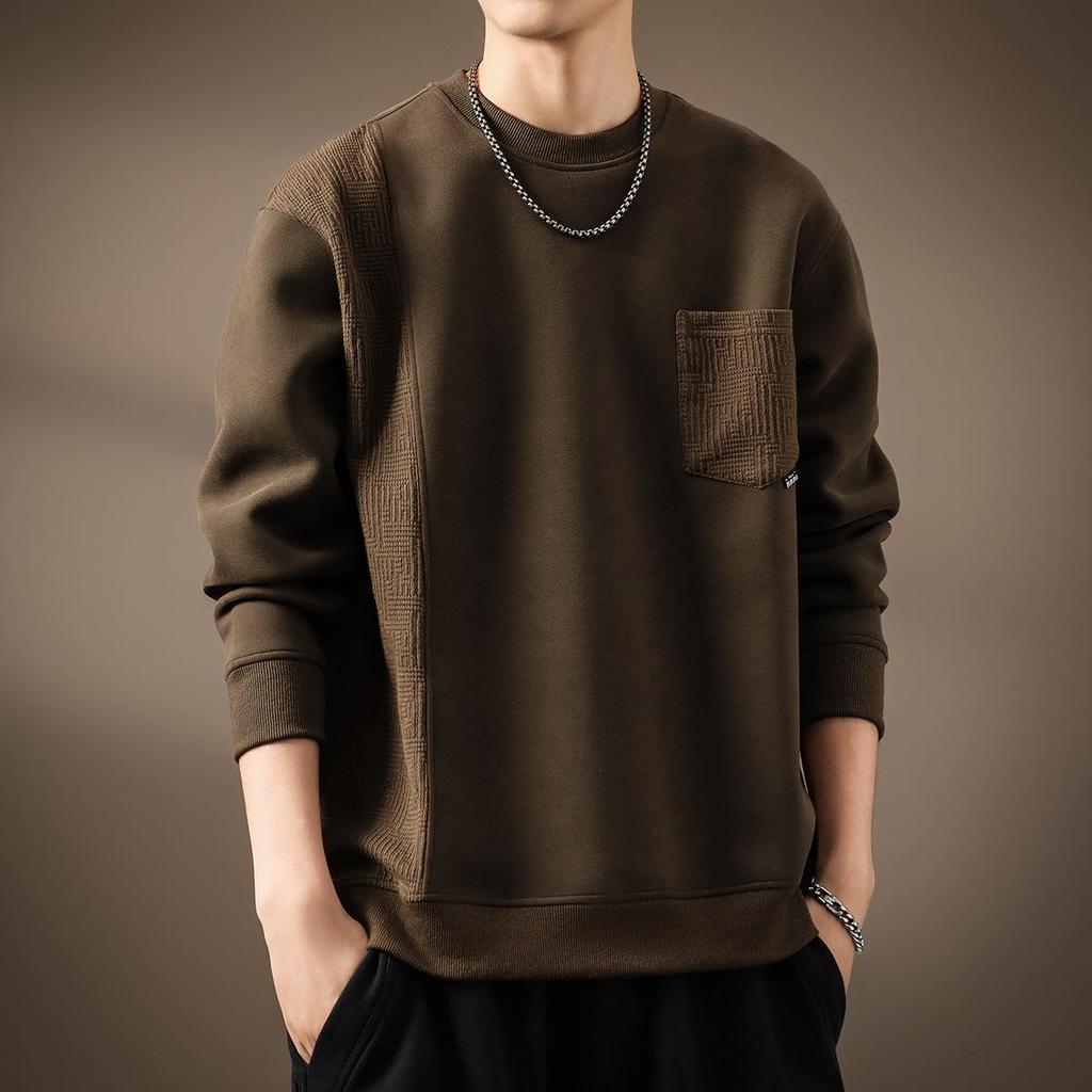 Men's 420g Heavyweight Patchwork Hoodie: Autumn Loose Fit, Plus Size Round Neck Base Layer, American Style.