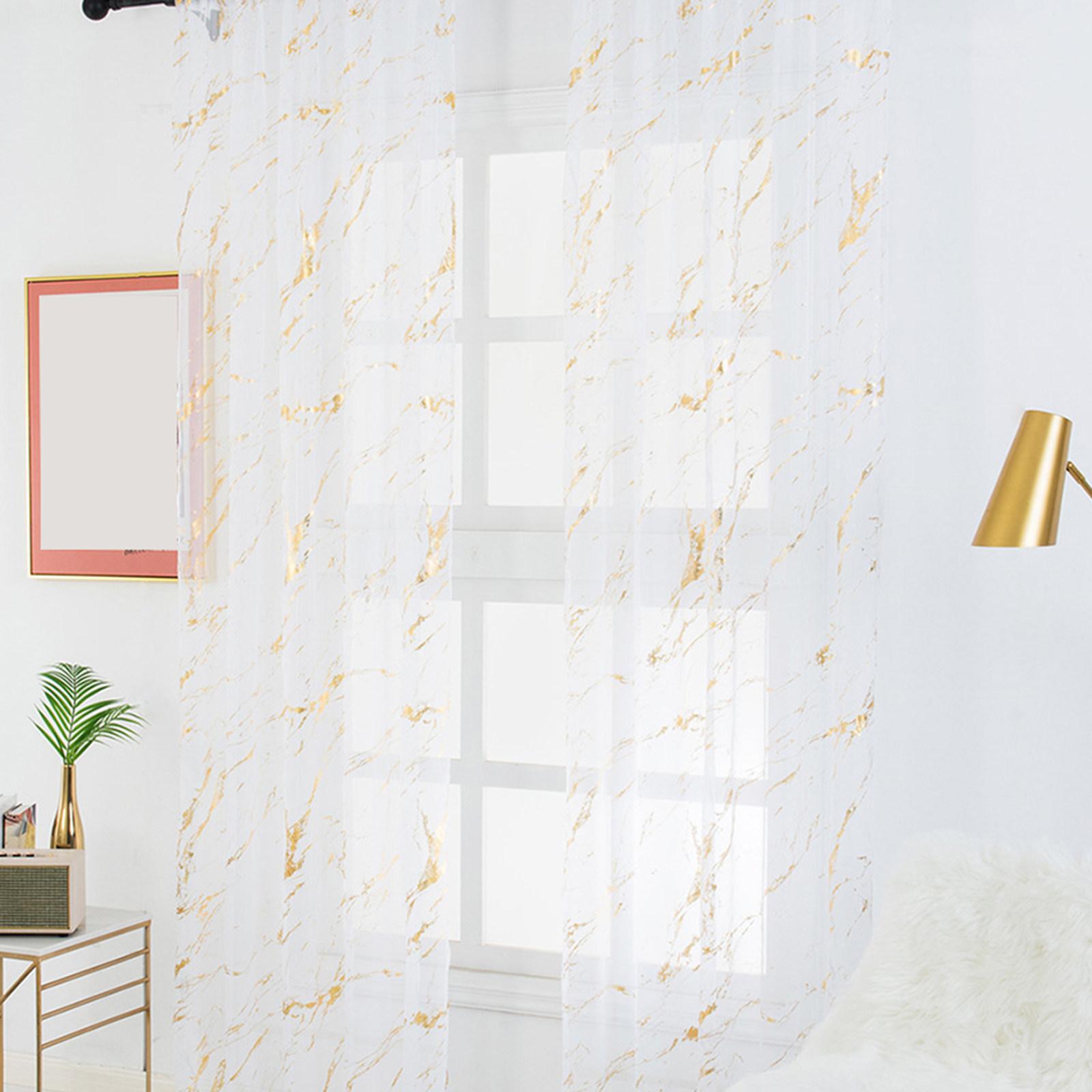 1Pcs Marble Texture Bronzing Sheer Curtain Rod Shading Tulle for Living Room Window Decor Half Shading Voile Transparent Drapes
