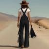 Cargo Jumpsuit Sleeveless Wide Leg Cargo Jumpsuit Adjustable Straps Front Button Closure Edge Details