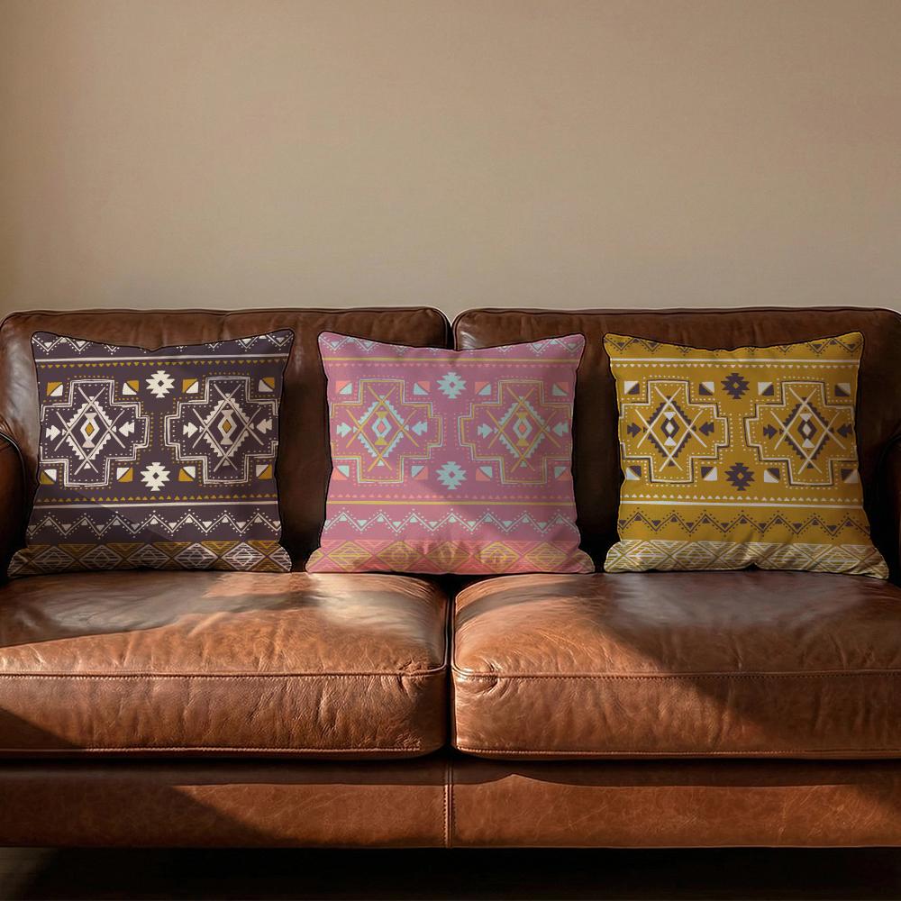 Bohemian Ethnic Prints Cushion Cover Soft Reversible  Durable Pillow Cover  MultiScene Use for Home  Car Daily Comfort