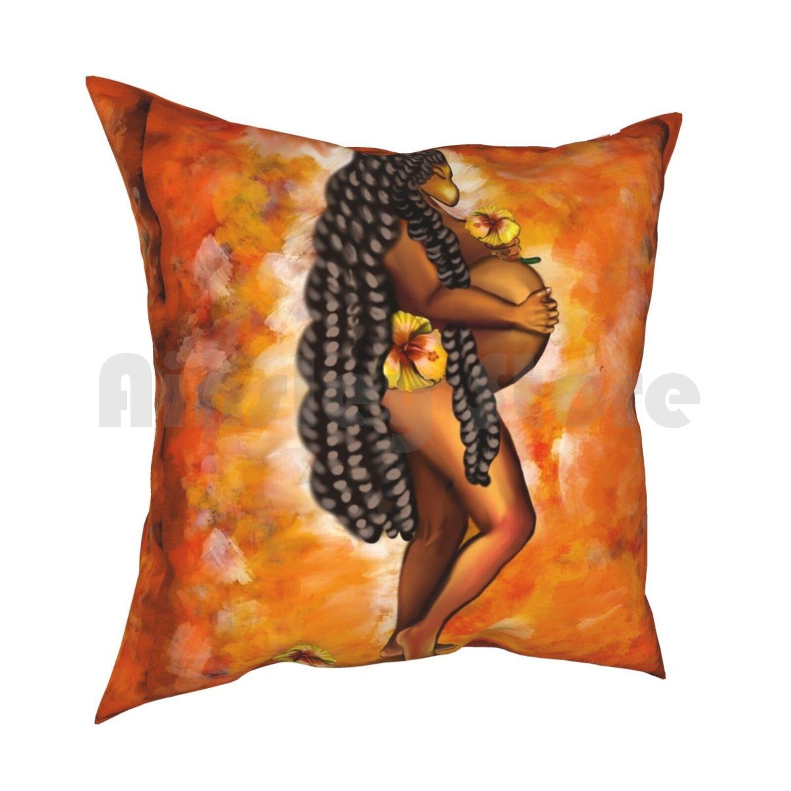 Mother Mama MomPregnant Woman With Yellow Hibiscus Flowers Mothers Day Pillow Case Printed Home Soft Throw Pillow 30cmx30cm