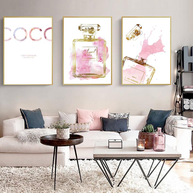 Nordic Fashion Makeup Calice di Champagne Tacchi Profumo Smalto per unghie Arte Tela Pittura Poster Stampe Immagini murali Arredamento camera da letto