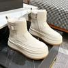 Women's Fur One Thick Bottom Heightening Winter Lightweight Padded Warm Snow Boots Non-slip Wear Leisure Sports Leather Waterproof Martin Cotton Boots