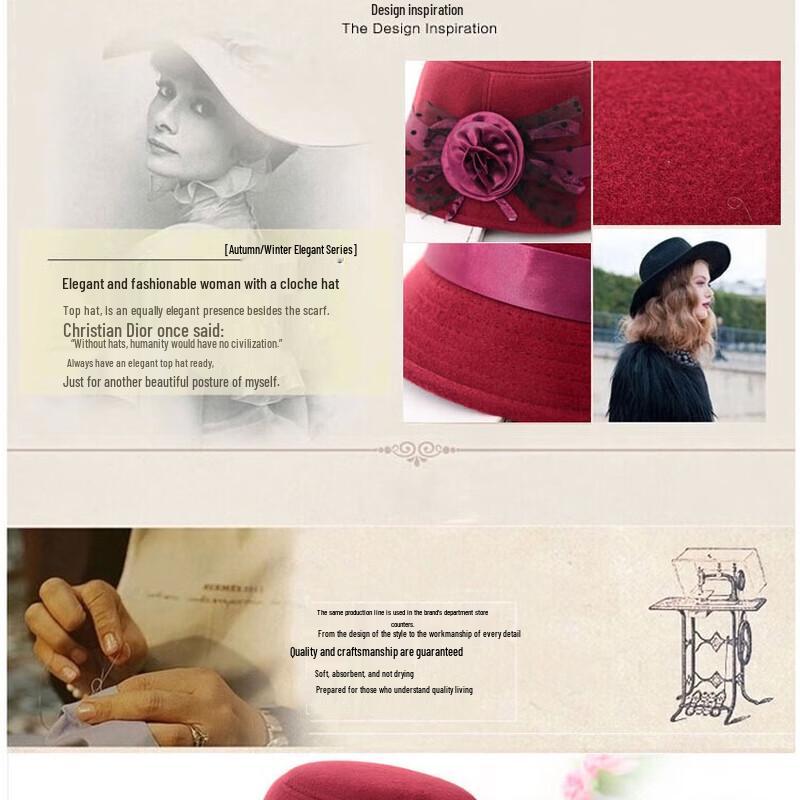 Dámský retro fedora klobouk ze vlněné plsti se širokou krempou ZHENYUEQI