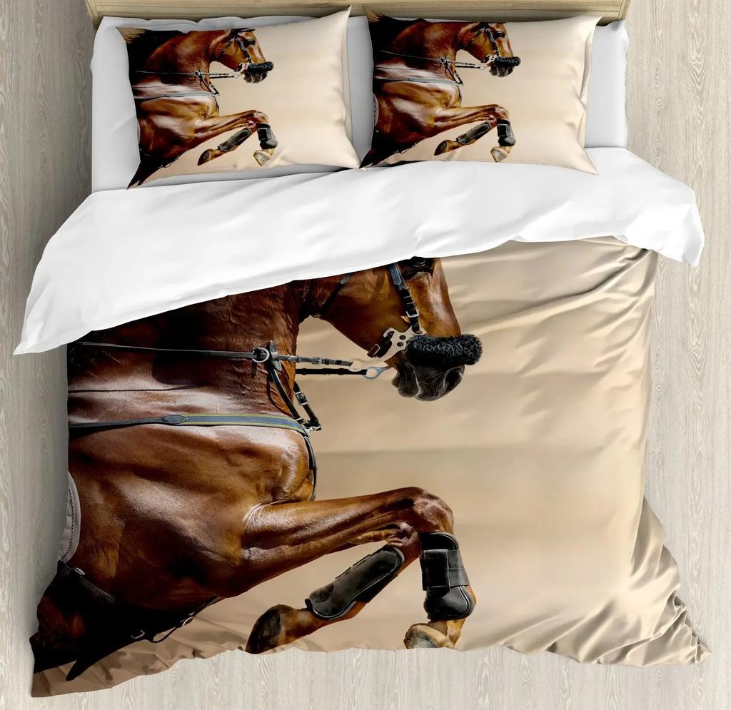 Dominierendes galoppierendes Pferd Gedrucktes Bettbezug-Set 3D Luxus Bettwäsche-Set mit Kissenbezug Schlafzimmer Bettdeckenbezüge Queen-Size
