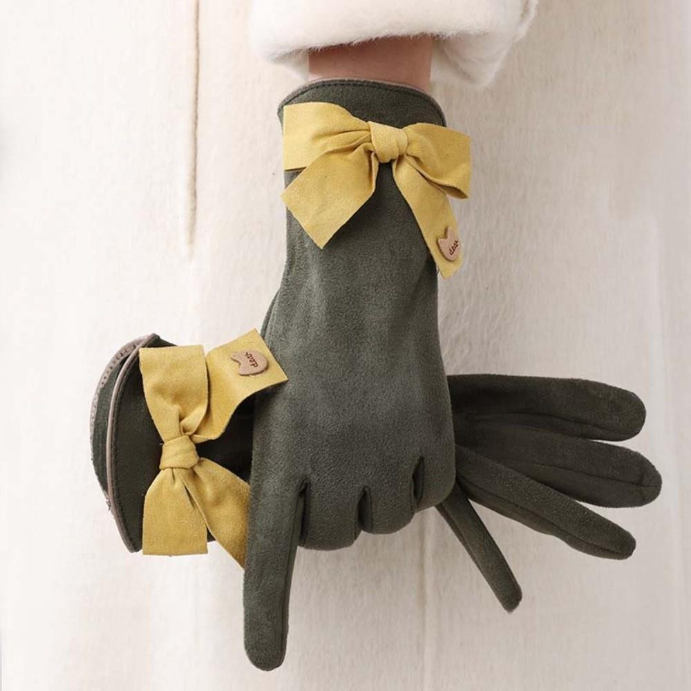 Soft Women Anti-cold Mittens Bow Windproof Finger Mittens 2 Finger Flip Gloves  Winter