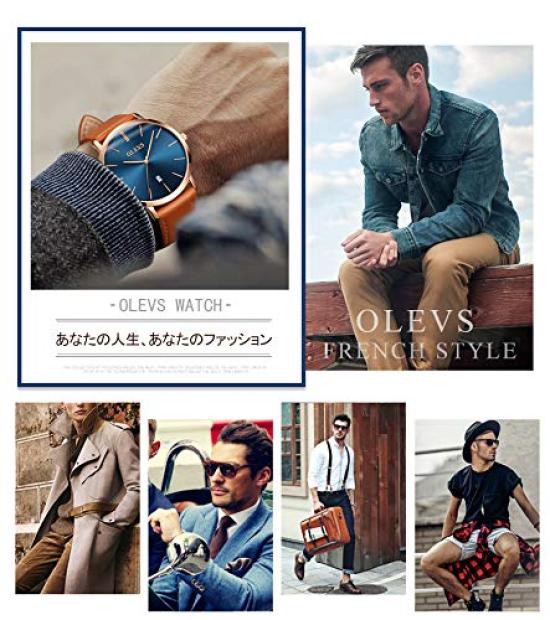OLEVS Leather Date Watch Men's Watch, Stylish, Ultra-Thin, Strap, Quartz, Analog, Display, Men's