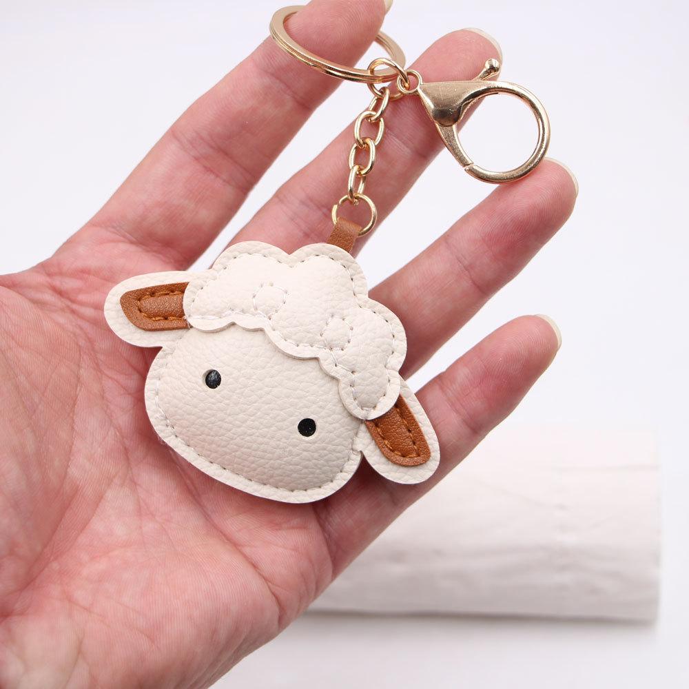 Yogodlns Cute Cartoon Sheep Design Faux Leather Pendant Lightweight Portable Decor Charm for Travel Backpacks Handbags