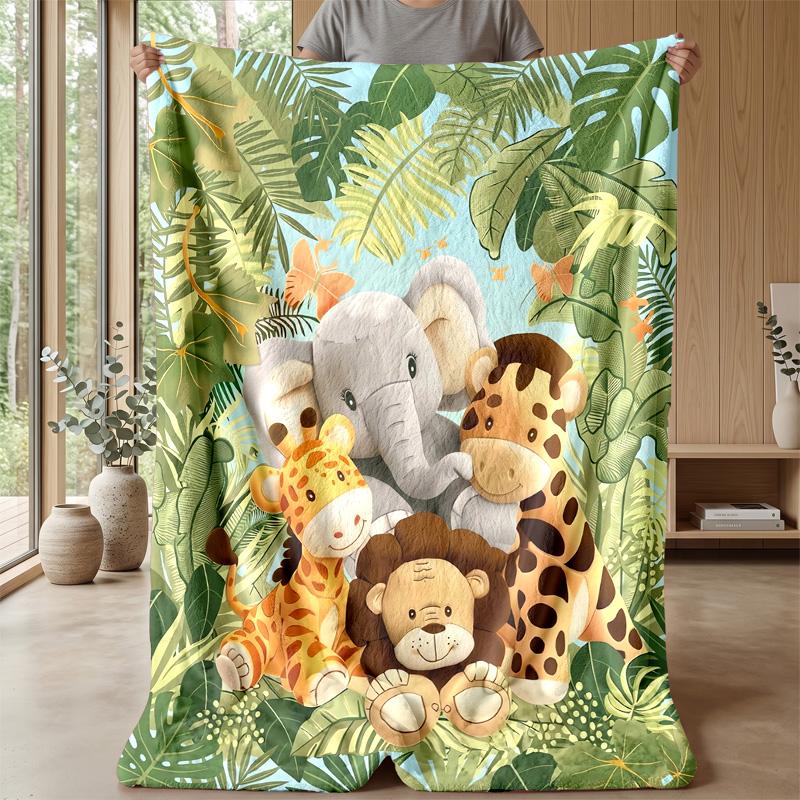 Jungle Cartoon Animals Theme blanket Lightweight Warm Flannel Blanket Decorative Throw Blanket for Home Decoration