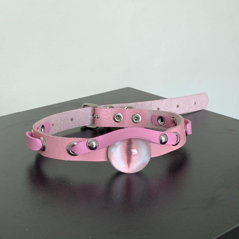 Stylowy Czarny Choker Skórzany z Diabelskimi Oczami Estetyka Harajuku Grunge Punk Rockowy Naszyjnik Damski Łańcuszek na Obojczyk Akcesoria Biżuteria
