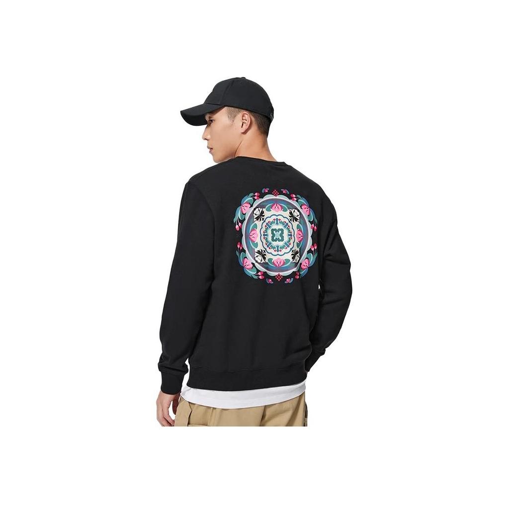 Li-Ning Serie Tendencia Deportiva Sudadera Pulóver con Bordado de Logotipo Estampado en la Espalda Unisex Tops Negro AWDSF47-1