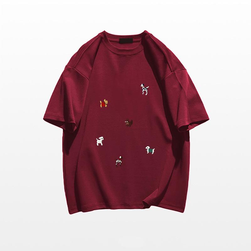 Pure cotton cartoon short-sleeved t-shirt women's new summer loose front shoulder design sense niche American half-sleeved top