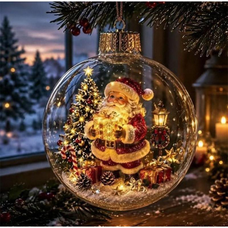 10cm Glowing Christmas Ball Clear Sphere Ornament Luminous Santa Tree Pendant Holiday Decor for Home Xmas Window Gif