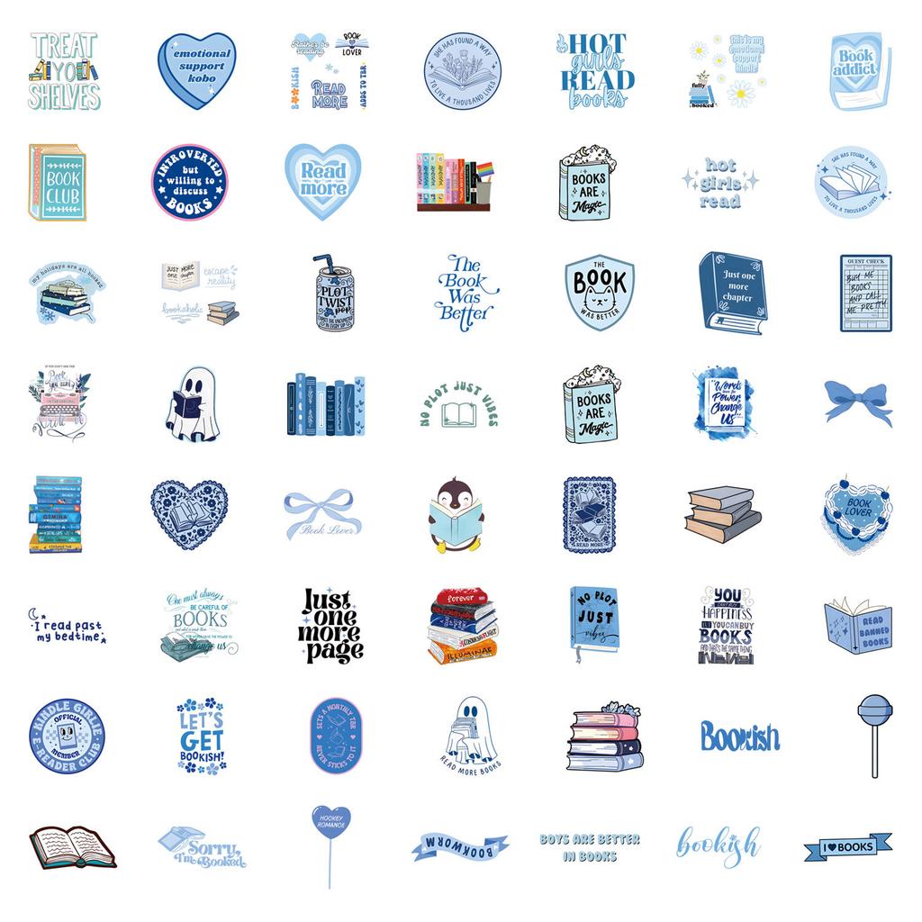 55 Blue Bookish Cartoon Graffiti Stickers Decorative Scooter Notebook DIY Stickers