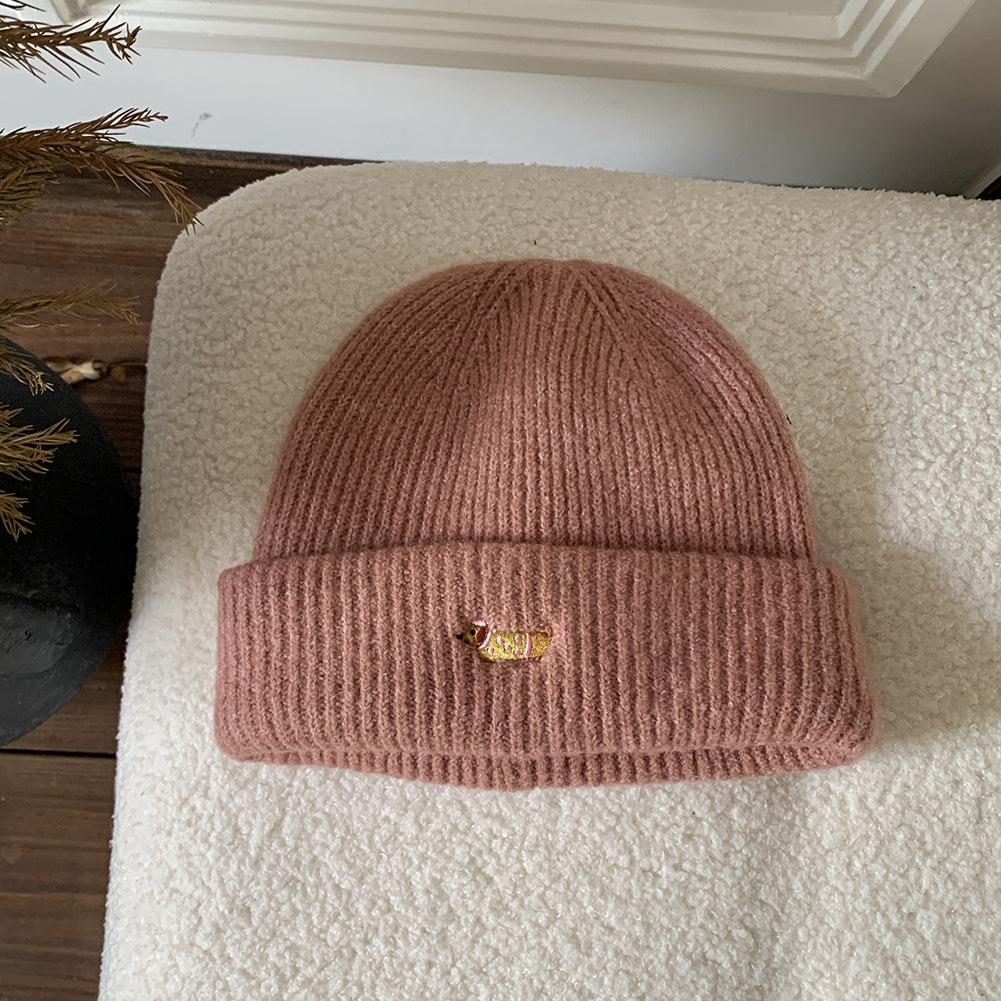 Women'S Dog Embroidered Knitted Beanie Thickened Winter Warm Hat Cold-Proof Fuzzy Lined Beanie For Women New