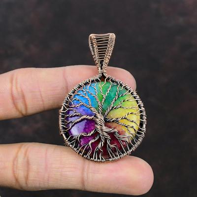 Baum des Lebens Regenbogen Solarquarz Druzy Anhänger Kupferdraht gewickelter Anhänger Handgefertigter Geburtssteinanhänger Edelstein Kupfer Schmuck Geschenk für Mama