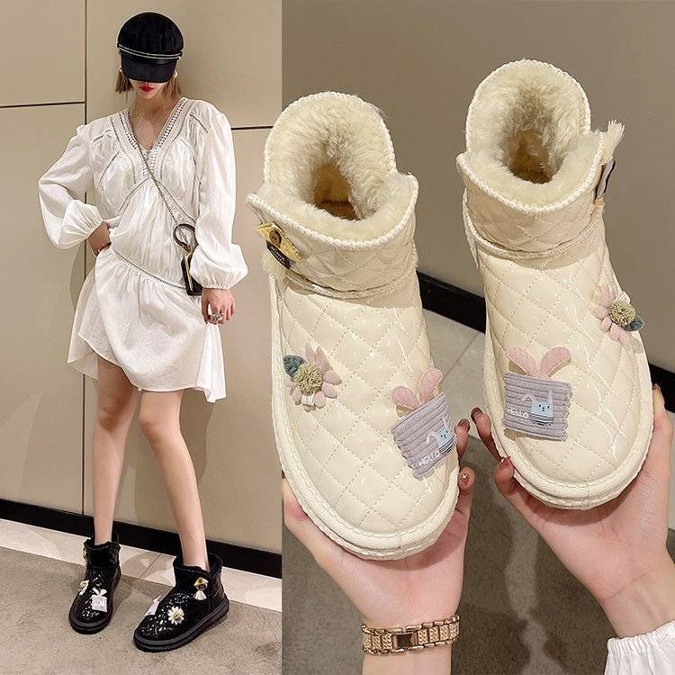 Snow Boots Women's Korean Version Velvet Thickened Short Boots Autumn and Winter Versatile Warm Non-slip Cotton Shoes