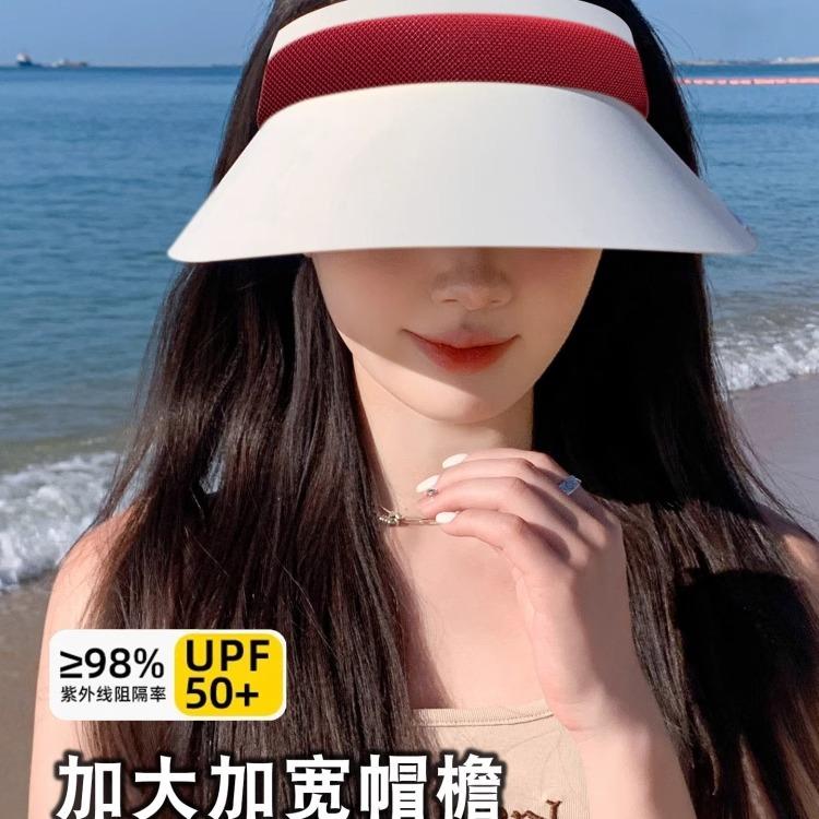 Headband type large eaves empty top sun protection hat for women, outdoor cycling in summer, breathable color matching, small sunshade sun hat for men