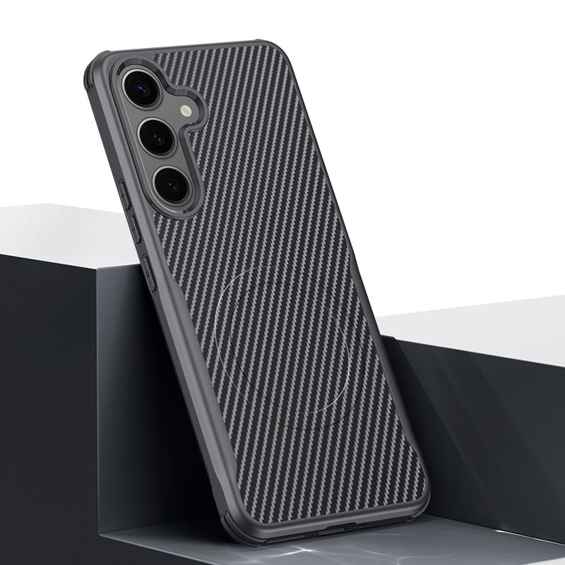 

Мягкий магнитный чехол с текстурой из углеродного волокна для Samsung S25 Ultra S24 Plus S23 TPU гибридный силиконовый противоударный тонкий чехол для беспроводной зарядки Samsung S23 Ultra чёрный