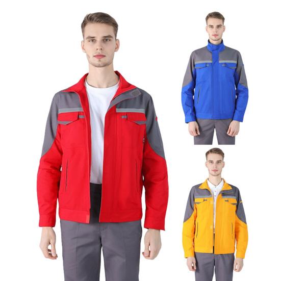 2Pcs/Set Welding Work Clothes Stand Collar Long Sleeve Zipper Closure Jacket Long Pants Set Reflective Strips Tear-Resistant Workwear