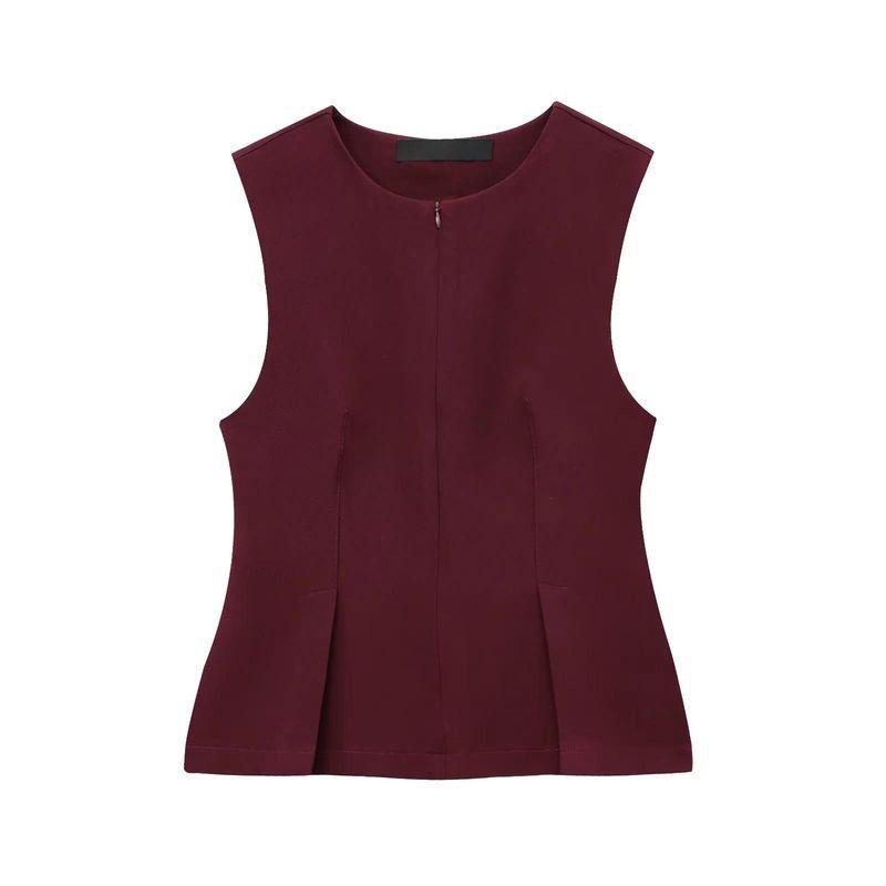 Fall and Winter New Women's Clothing Retro Short Skirt Hem Pleated Sleeveless Tops 2135552 2035552