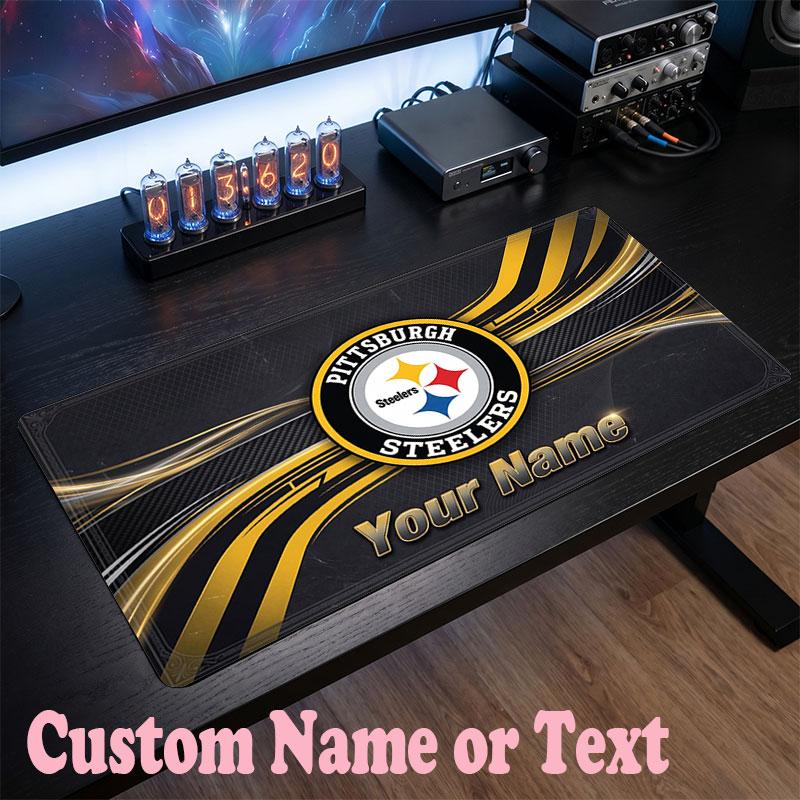 Pittsburgh Steelers Customized Name Text Mouse Pad, Large Desk Mouse Mat Personalized Home Office Present