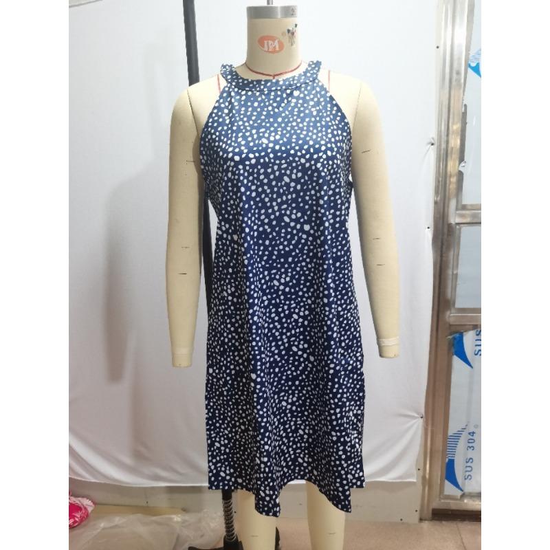 GMXIA Women's Fashion Casual Printed Hanging Neck Hollow Out Dresses