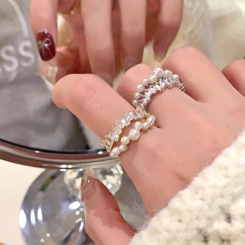 Bagues Coréennes Fausse Perle de Cristal pour Femmes Élégantes Irrégulières Ouvertes Bagues de Doigt Déclaration de Mode Accessoires de Bijoux de Fête Cadeaux