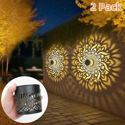 2pcs Solar Wall Lights, IP65 Metal Outdoor Wall Theme Fence Lights, Garden Backyard Decoration Outdoor Decor Front Door Lantern