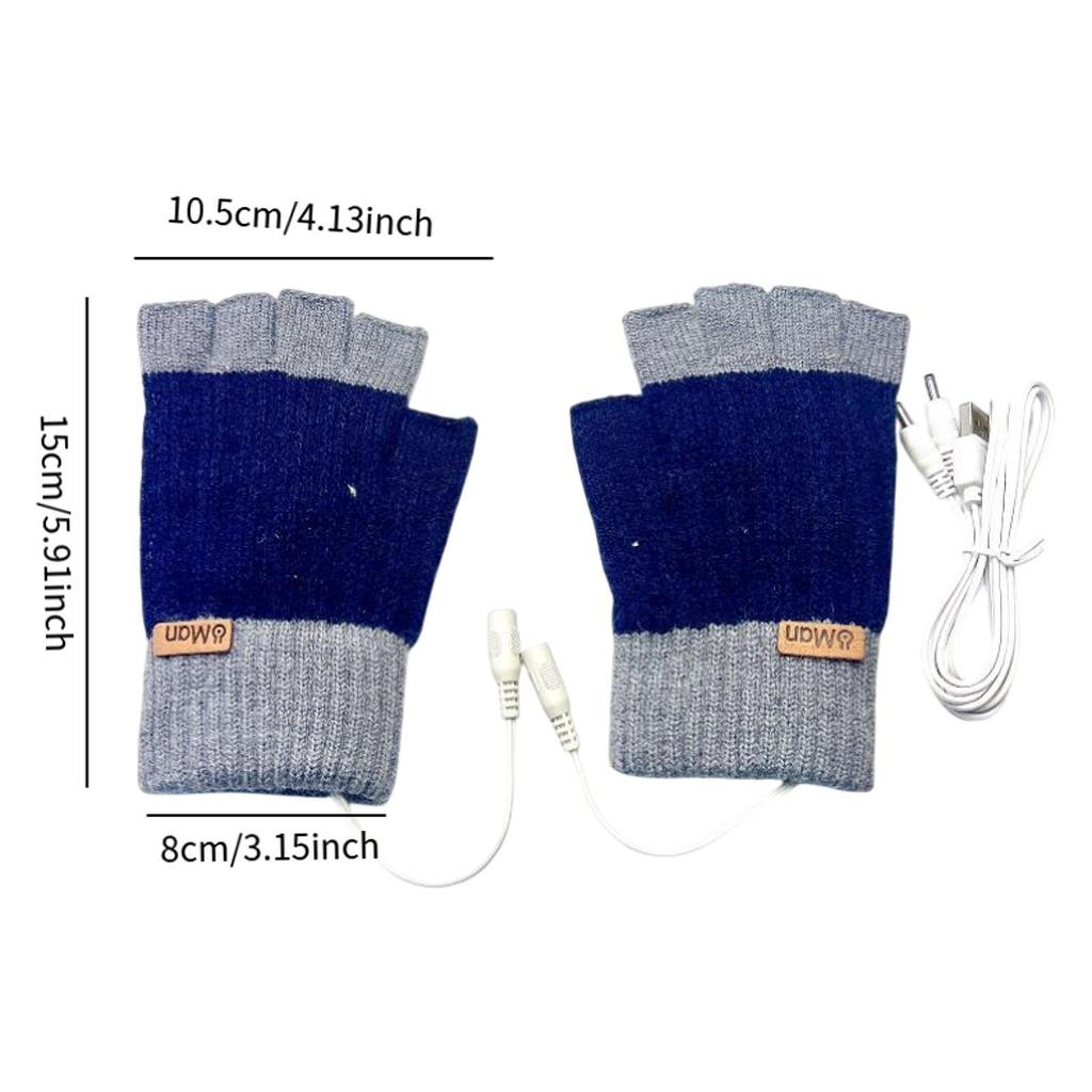 USB Heated Gloves Half Finger for Men Women Knitting Electric Heating Hand