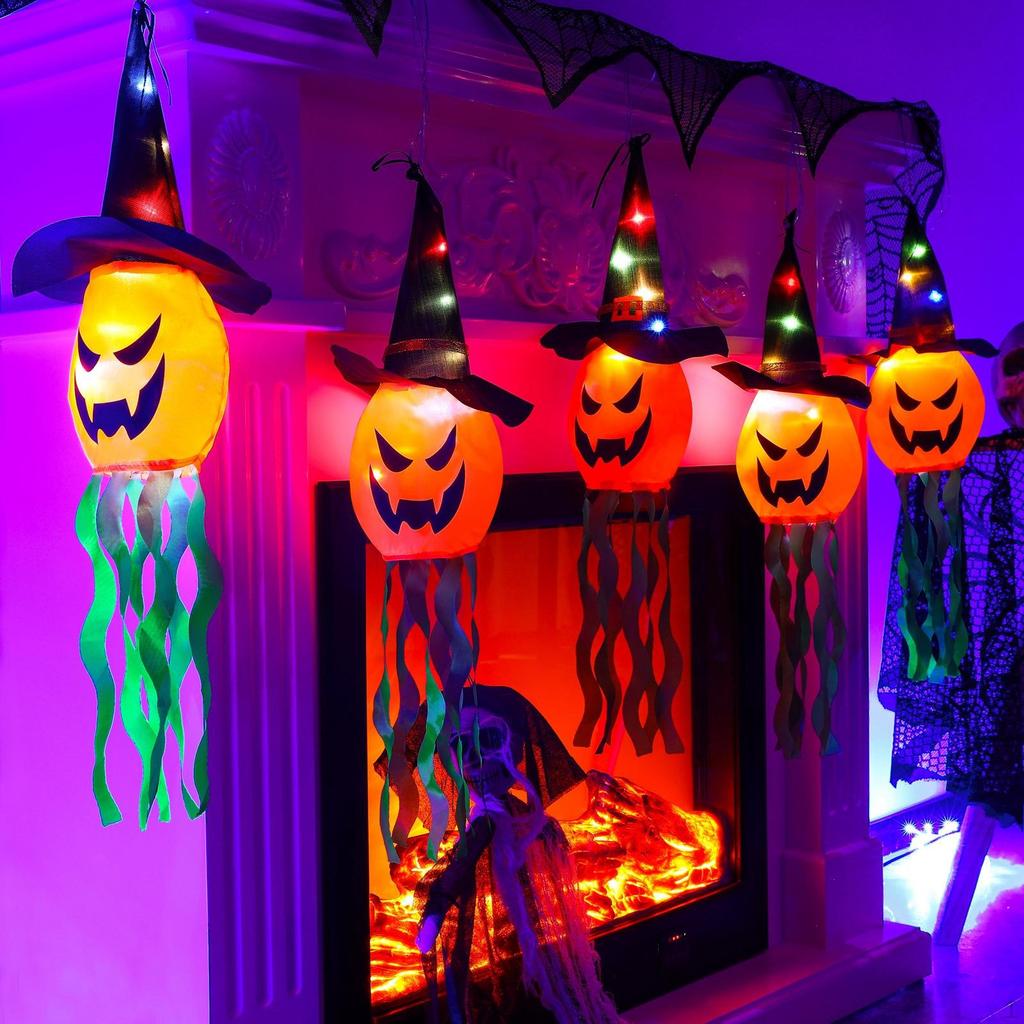 Hanging Lighted Glowing Ghost Garden Lawn Window Porch Halloween Decorations
