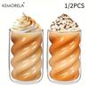 KEMORELA Dvoustěnný hrnek na kávu, 1/2 ks 320 ml hrnek na cappuccino, spirálový hrnek na čaj vhodný pro latte, ledovou čaj a cold brew kávu