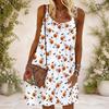 Women Plus Size Scoop Neck Thin Straps Sleeveless Loose Fit Halloween Pumpkin Printed White Dress