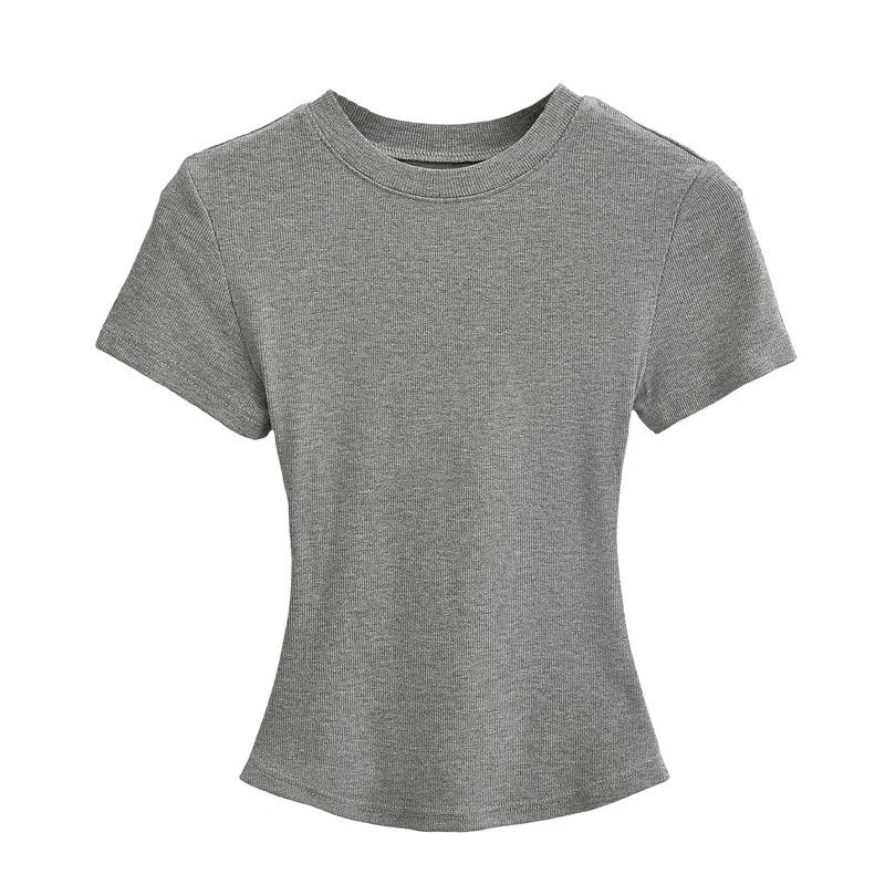 Pure Desire Women's Spicy Girl Round Neck Ribbed Summer T-Shirt