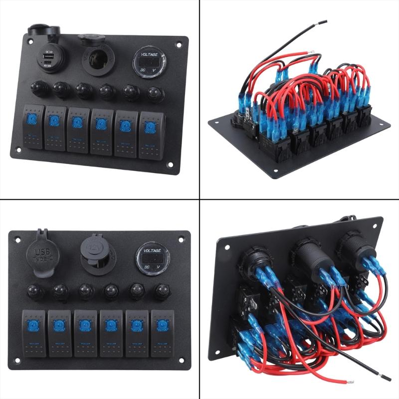 Waterproof 6 Gang Switches Panel with Digital Voltmeter Marine Vehicle Switches