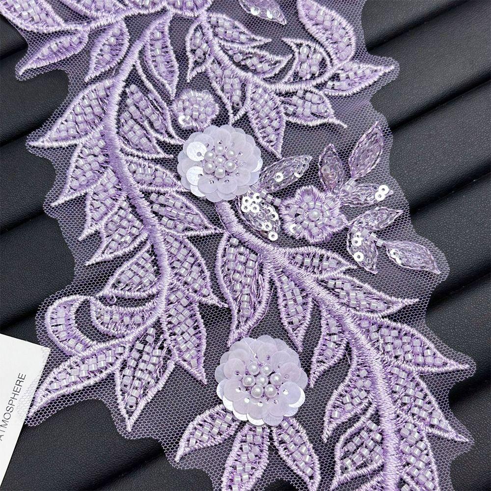Multi-color Handmade Beads Lace Embroidery Flower Mirrored Flowers Wedding Dress Fabric Floral Design Mesh Lace
