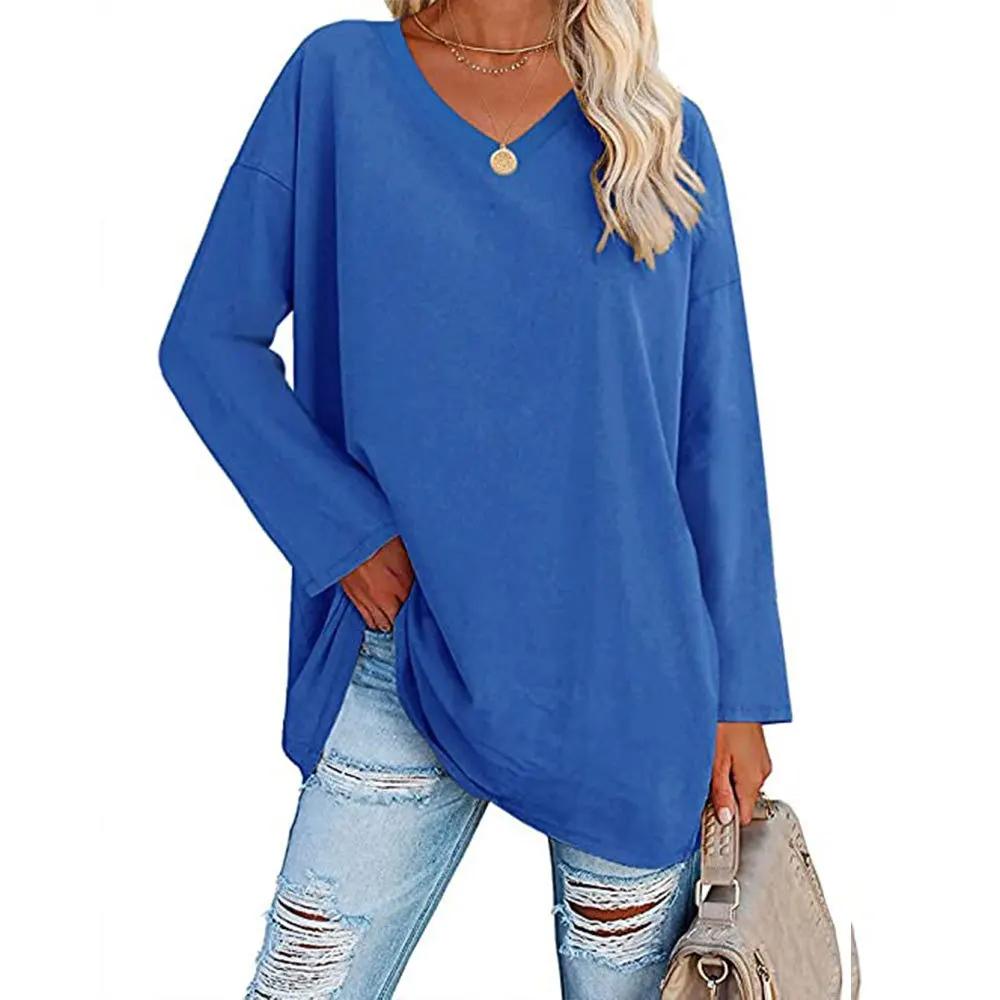Damen Lockeres Langarm V-Ausschnitt Strickoberteil Große Plus Size Oberteile Damen Frühling Sommer Einfarbiges Oberteil Langarm V-Ausschnitt