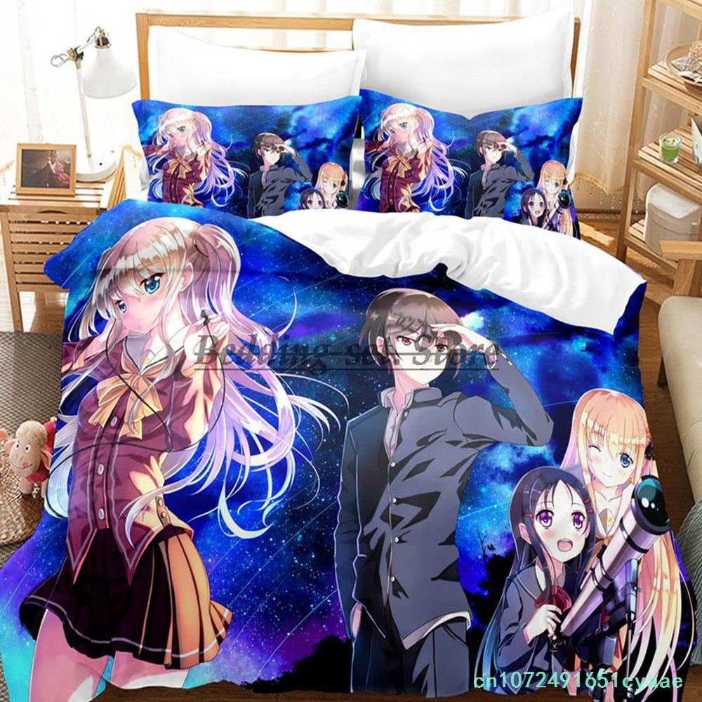 Anime Charlotte Bedding Set Single Twin Full Queen King Size Bed Set Aldult Kid Bedroom Duvetcover Set Kawaii Bed Sheet Set