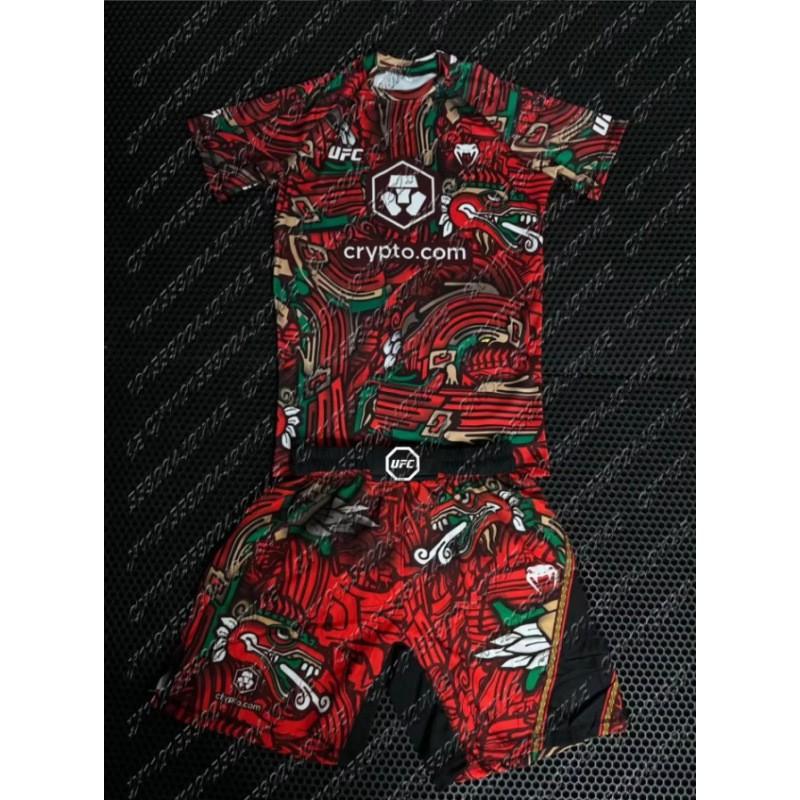 Férfi lélegző gyorsan száradó boksz edzőszett Kígyómintás rövid ujjú póló rövidnadrág MMA küzdősportok