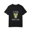 Cotton T Shirt White Frog Cartoon with Text Just Because Im Awake Doesn't Mean Im Ready To Do Things Casual Everyday Wear
