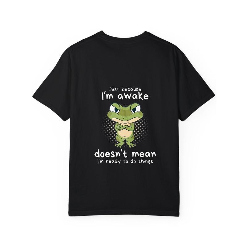 Cotton T Shirt White Frog Cartoon with Text Just Because Im Awake Doesn't Mean Im Ready To Do Things Casual Everyday Wear